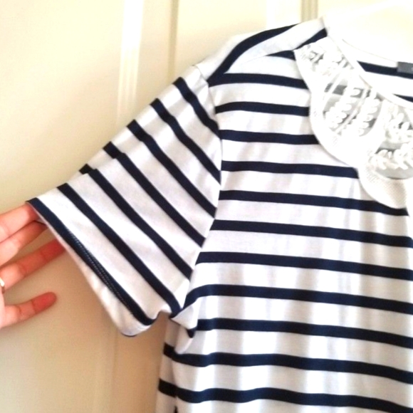 SOLD!!!⛵️ Suzy Shier Black & White Striped Marinière Shirt - Size L (Fits XL) - Picture 1 of 6